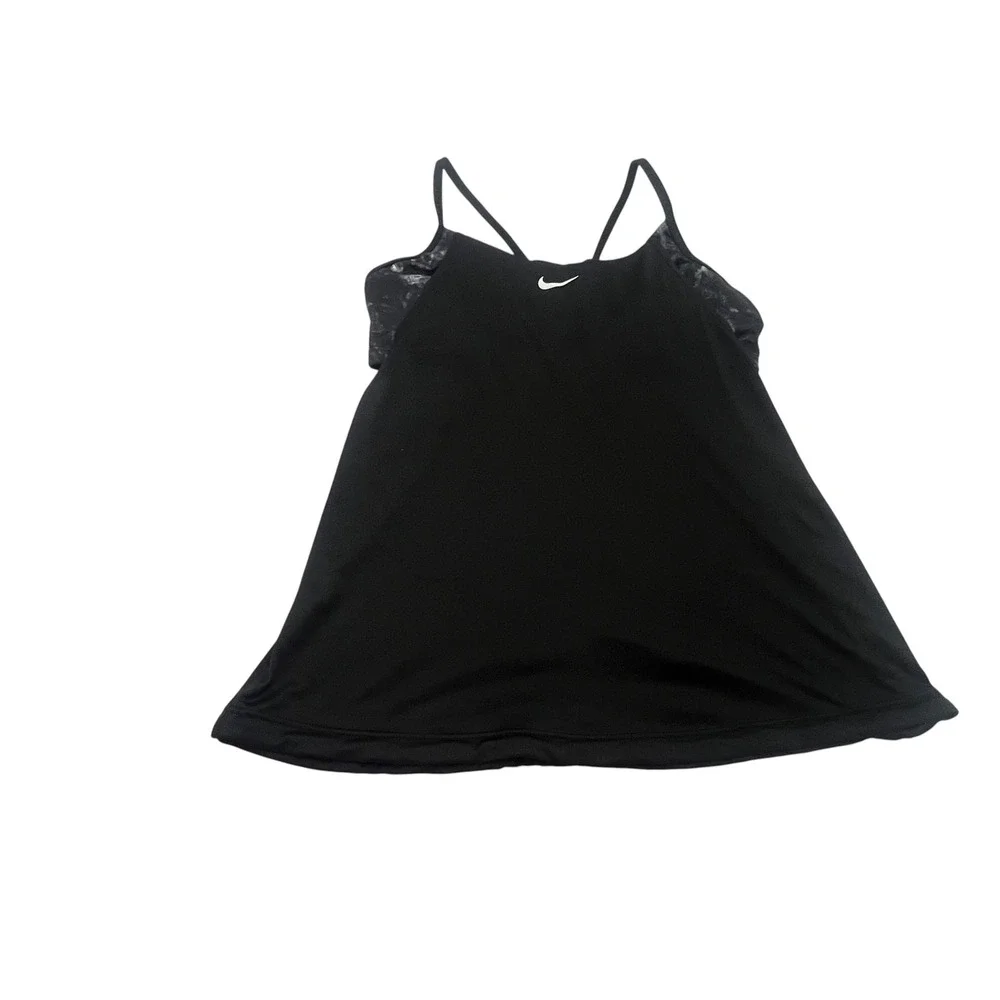Nike Swim Tankini Top Womens Small Black Racerback Shelf Bra Athletic Swimwear